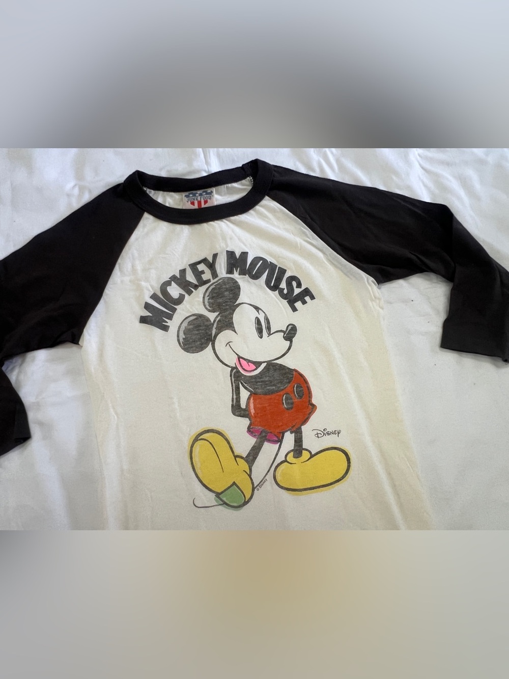Junk Food Clothing White & Black Mickey Mouse Raglan Tee unisex